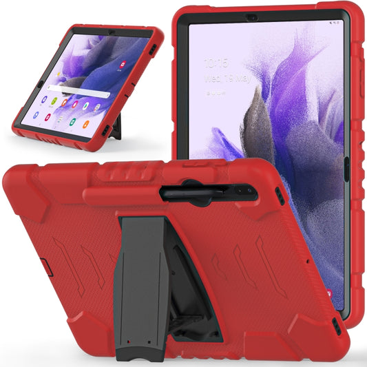 For Samsung Galaxy Tab S7+/ Tab S7 FE / Tab S8+ 3-Layer Protection Screen Frame + PC + Silicone Combination Case with Holder(Red+Black) by buy2fix