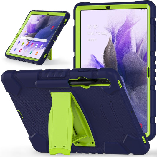 For Samsung Galaxy Tab S7+/ Tab S7 FE / Tab S8+ 3-Layer Protection Screen Frame + PC + Silicone Combination Case with Holder(NavyBlue+Lime) by buy2fix