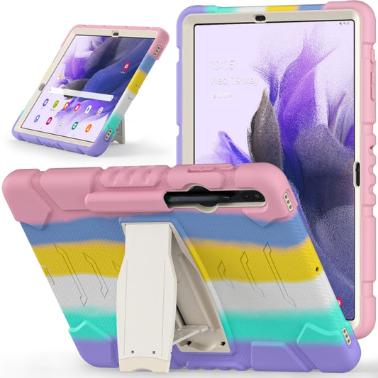 For Samsung Galaxy Tab S7+/ Tab S7 FE / Tab S8+ 3-Layer Protection Screen Frame + PC + Silicone Combination Case with Holder(Colorful Pink) by buy2fix