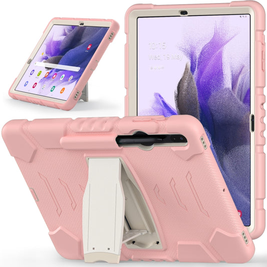 For Samsung Galaxy Tab S7+/ Tab S7 FE / Tab S8+ 3-Layer Protection Screen Frame + PC + Silicone Combination Case with Holder(Cherry Blossoms Pink) by buy2fix