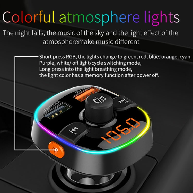 BC52 QC3.0 Fast Charging Car Colorful Atmosphere Light Bluetooth MP3 Player FM Transmitter - Bluetooth Car Kits by buy2fix | Online Shopping UK | buy2fix