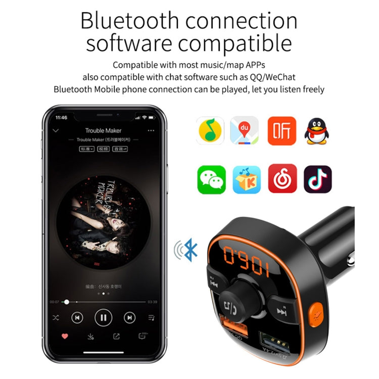BC52 QC3.0 Fast Charging Car Colorful Atmosphere Light Bluetooth MP3 Player FM Transmitter - Bluetooth Car Kits by buy2fix | Online Shopping UK | buy2fix