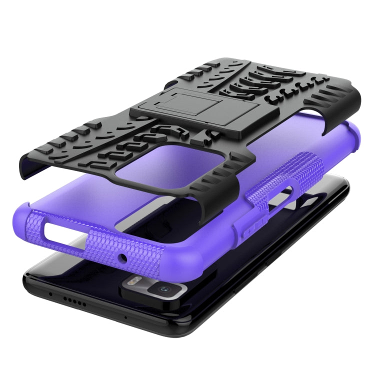 For Xiaomi Poco X3 GT Tire Texture Shockproof TPU+PC Protective Case with Holder(Purple) - Xiaomi Cases by buy2fix | Online Shopping UK | buy2fix