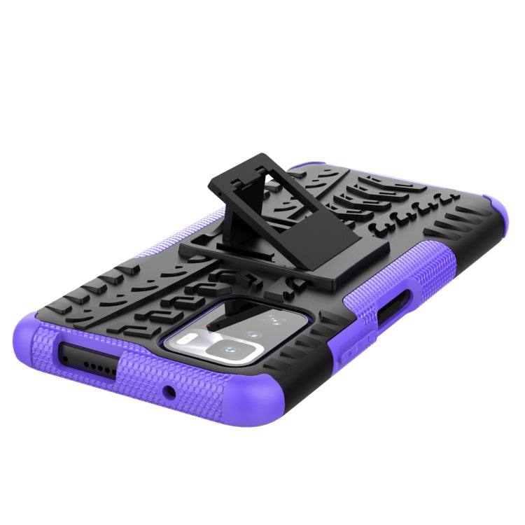 For Xiaomi Poco X3 GT Tire Texture Shockproof TPU+PC Protective Case with Holder(Purple) - Xiaomi Cases by buy2fix | Online Shopping UK | buy2fix