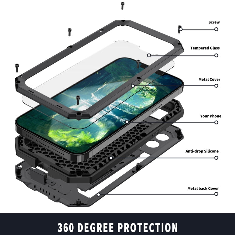 For iPhone 13 R-JUST Sliding Camera Shockproof Life Waterproof Dust-proof Metal + Silicone Protective Case with Holder(Black) - iPhone 13 Cases by R-JUST | Online Shopping UK | buy2fix