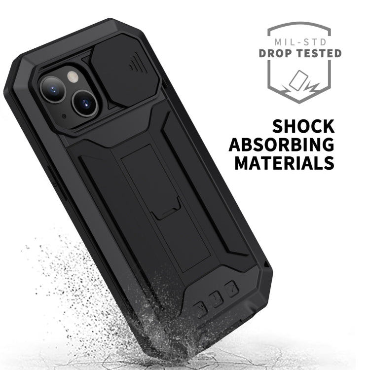 For iPhone 13 R-JUST Sliding Camera Shockproof Life Waterproof Dust-proof Metal + Silicone Protective Case with Holder(Black) - iPhone 13 Cases by R-JUST | Online Shopping UK | buy2fix