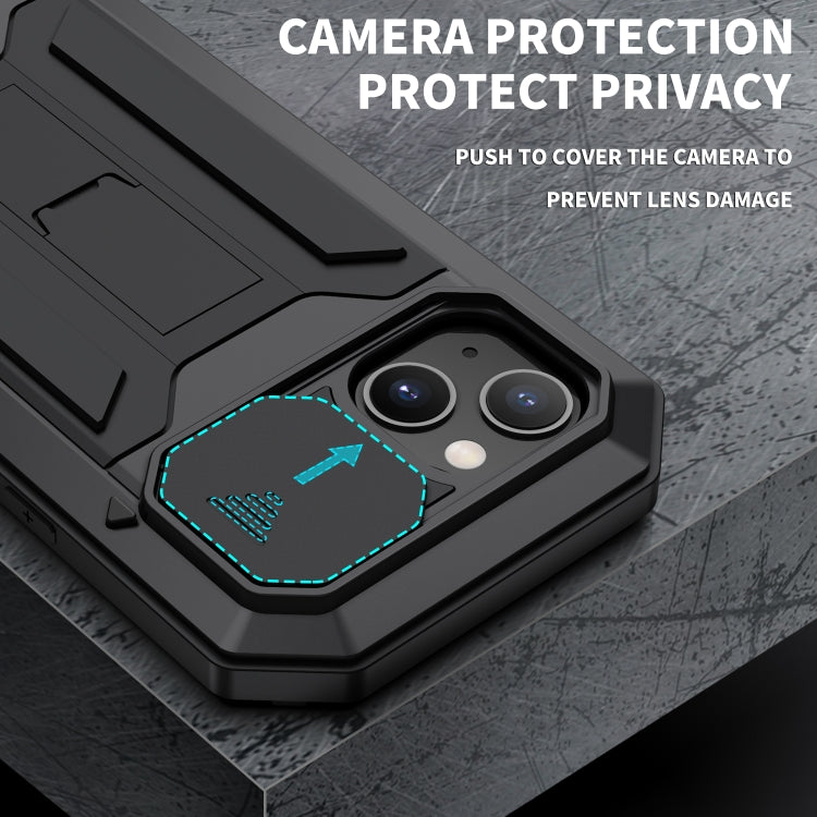 For iPhone 13 R-JUST Sliding Camera Shockproof Life Waterproof Dust-proof Metal + Silicone Protective Case with Holder(Black) - iPhone 13 Cases by R-JUST | Online Shopping UK | buy2fix