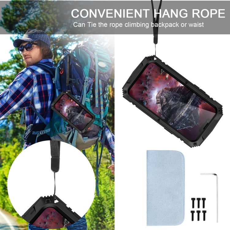 For iPhone 13 Pro Max R-JUST Shockproof Waterproof Dust-proof Metal + Silicone Protective Case with Holder (Black) by R-JUST