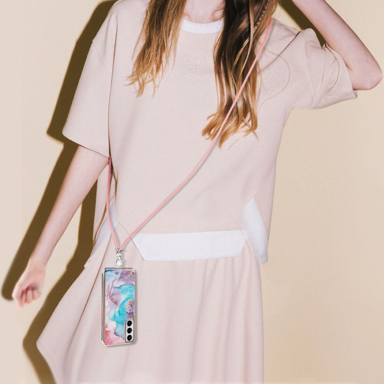 For Samsung Galaxy S21 FE Electroplating Pattern IMD TPU Shockproof Case with Neck Lanyard(Milky Way Blue Marble) by buy2fix