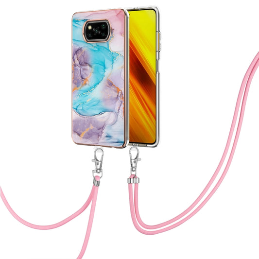 For Xiaomi Poco X3 NFC Electroplating Pattern IMD TPU Shockproof Case with Neck Lanyard(Milky Way Blue Marble) by buy2fix