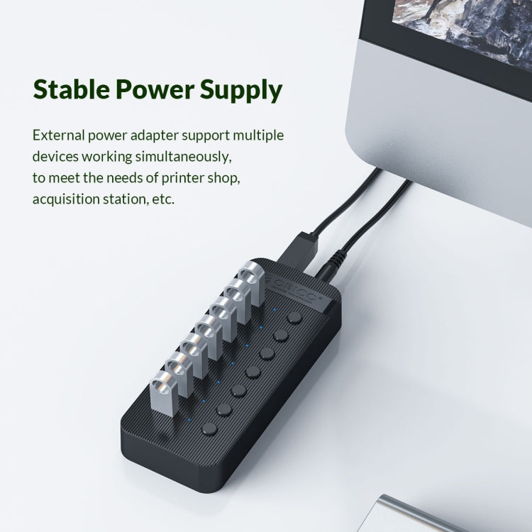 ORICO CT2U3-10AB-BK 10 In 1 Plastic Stripes Multi-Port USB HUB with Individual Switches, US Plug(Black) - USB 3.0 HUB by ORICO | Online Shopping UK | buy2fix