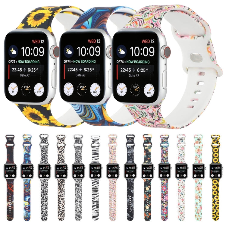 8-buckle Printed Strap Watch Band For Apple Watch Series 9&8&7 41mm / SE 3&SE 2&6&SE&5&4 40mm / 3&2&1 38mm(Green Background Rose) - Watch Bands by buy2fix | Online Shopping UK | buy2fix