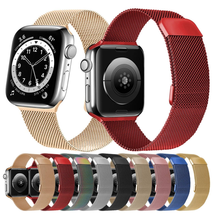 Double Section Milanese Magnetic Elasticity Strap Watch Band For Apple Watch Series 9&8&7 41mm / SE 3&SE 2&6&SE&5&4 40mm / 3&2&1 38mm(Gold) by buy2fix