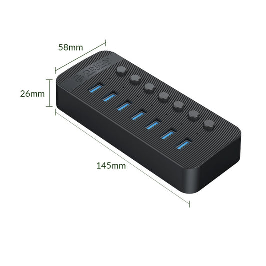 ORICO CT2U3-7AB-BK 7 In 1 Plastic Stripes Multi-Port USB HUB with Individual Switches, UK Plug(Black) by ORICO
