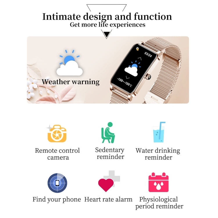 ZX19 1.45 inch HD Screen Bluetooth 5.0 IP68 Waterproof Women Smart Watch, Support Sleep Monitor / Menstrual Cycle Reminder / Heart Rate Monitor / Blood Oxygen Monitoring, Style: Milanese Strap(Gold) - Smart Watches by buy2fix | Online Shopping UK | buy2fix