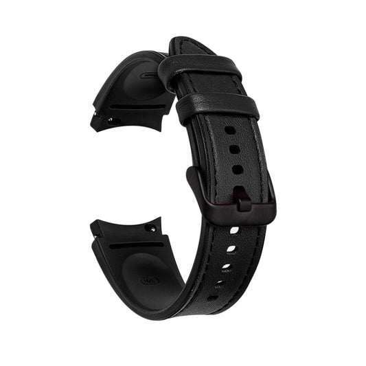 For Samsung Galaxy Watch4 Silicone + Leather Black Buckle Watch Band(Black) by buy2fix