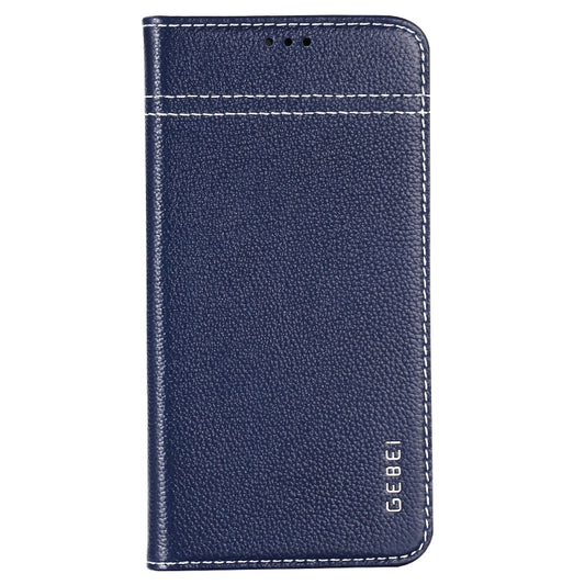 For iPhone XS / X GEBEI Top-grain Leather Horizontal Flip Protective Case with Holder & Card Slots(Blue) - More iPhone Cases by GEBEI | Online Shopping UK | buy2fix
