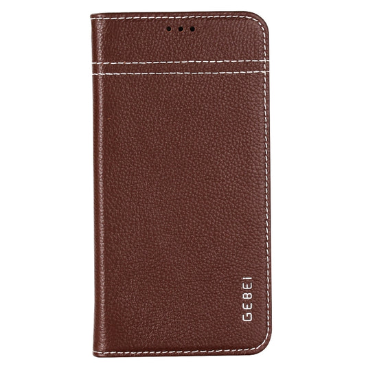 For iPhone XS / X GEBEI Top-grain Leather Horizontal Flip Protective Case with Holder & Card Slots(Brown) by GEBEI