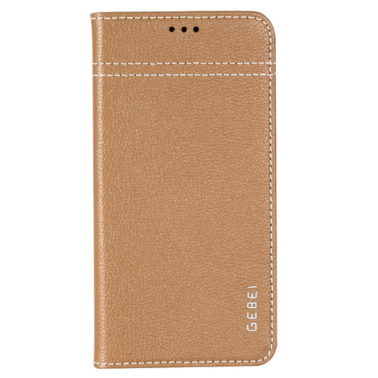 For iPhone XS Max GEBEI Top-grain Leather Horizontal Flip Protective Case with Holder & Card Slots(Khaki) by GEBEI