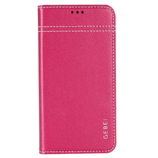For iPhone XS Max GEBEI Top-grain Leather Horizontal Flip Protective Case with Holder & Card Slots(Rose Red) by GEBEI