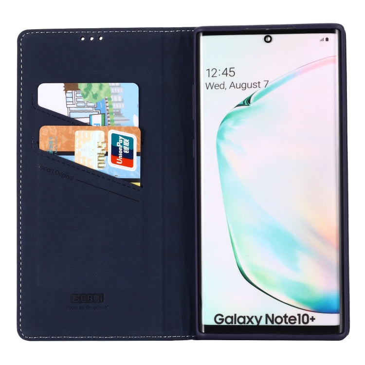 For Galaxy Note 10 GEBEI Top-grain Leather Horizontal Flip Protective Case with Holder & Card Slots(Blue) - Galaxy Phone Cases by GEBEI | Online Shopping UK | buy2fix