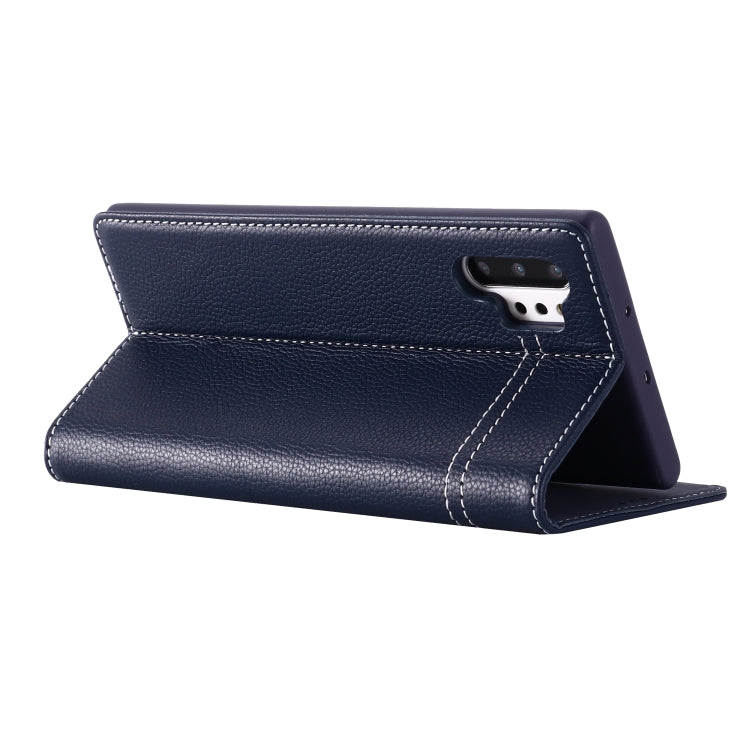 For Galaxy Note 10 GEBEI Top-grain Leather Horizontal Flip Protective Case with Holder & Card Slots(Blue) - Galaxy Phone Cases by GEBEI | Online Shopping UK | buy2fix