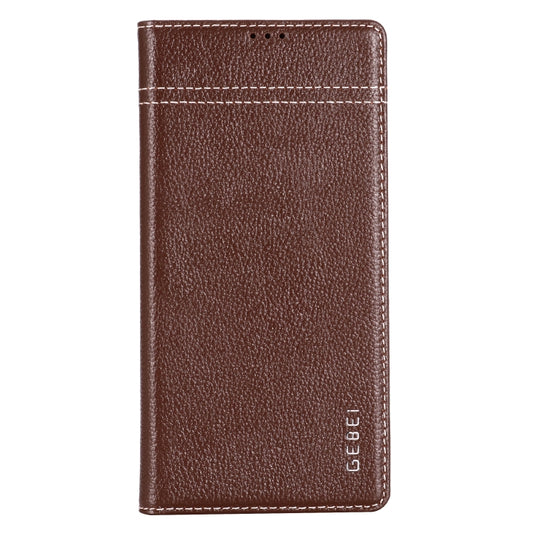 For Galaxy Note 10 GEBEI Top-grain Leather Horizontal Flip Protective Case with Holder & Card Slots(Brown) by GEBEI