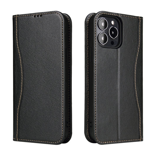For iPhone 13 Pro Genuine Leather Horizontal Flip Leather Case with Holder & Card Slots & Wallet (Black) by buy2fix