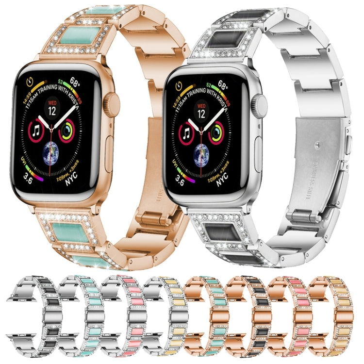 Three-beads Diamond + Gemstone Watch Band For Apple Watch Series 9&8&7 41mm / SE 3&SE 2&6&SE&5&4 40mm / 3&2&1 38mm(Rose Gold Pink) by buy2fix