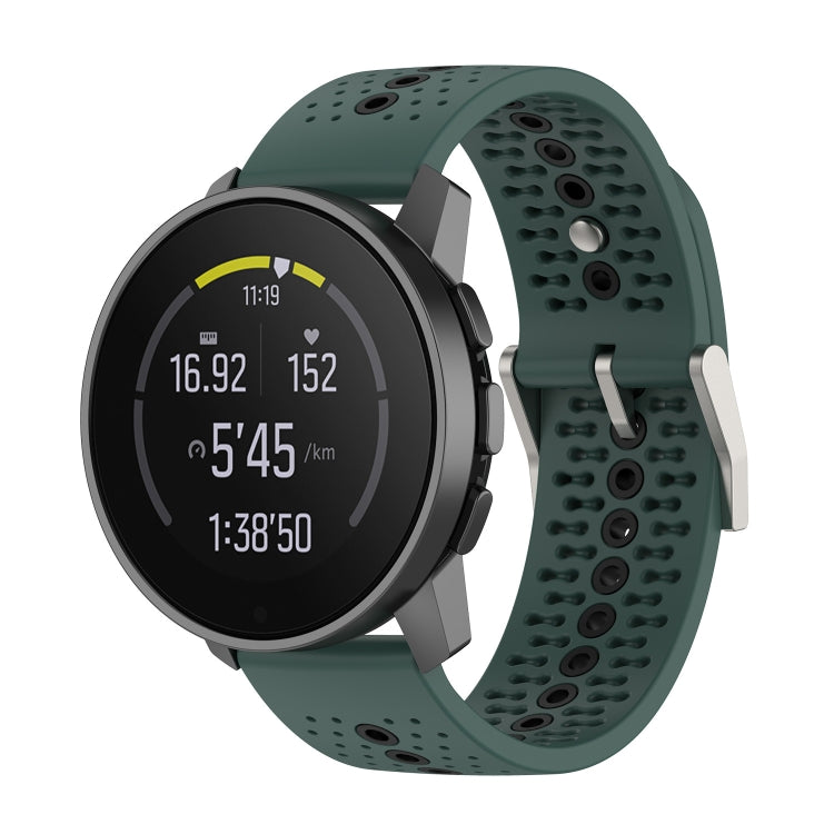 For Suunto 9 Peak Universal Colorful Hole Silicone Watch Band(Olive Green Black) - by buy2fix | Online Shopping UK | buy2fix