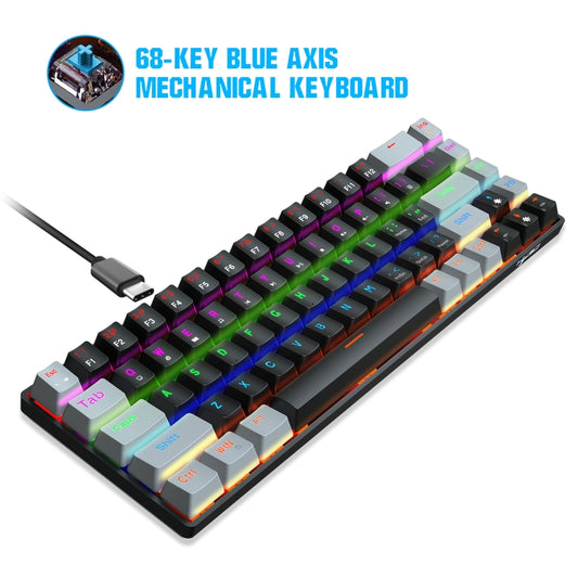 HXSJ V800 68 Keys Type-C Wired Cool Backlight Mechanical Keyboard(Blue Shaft) by HXSJ