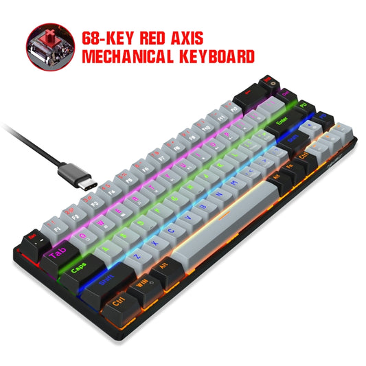 HXSJ V800 68 Keys Type-C Wired Cool Backlight Mechanical Keyboard(Red Shaft) by HXSJ