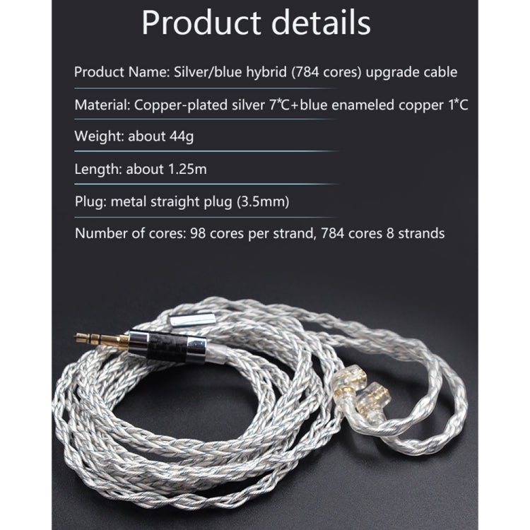 KZ 3.5mm Plug 784-core Blue Silver Mixed Braided Silver-plated Earphone Upgrade Cable For KZ ZS10 Pro / DQ6 / ASX, Cable Length: 1.2m(C Style) by KZ