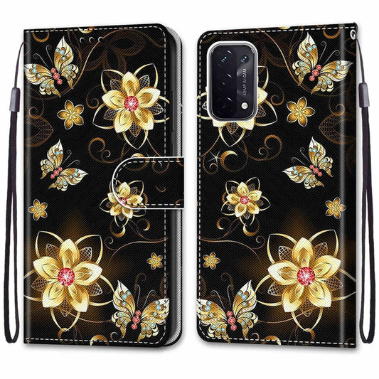 For OPPO A54 5G / A74 5G / A93 5G / A93s 5G Coloured Drawing Cross Texture Horizontal Flip PU Leather Case with Holder & Card Slots & Wallet & Lanyard(Gold Diamond Butterfly) by buy2fix