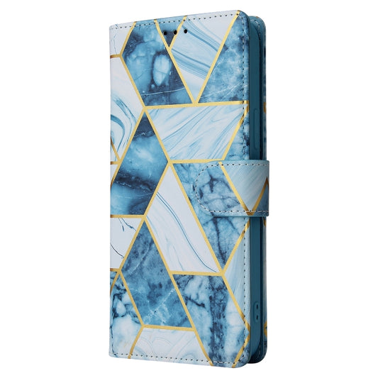 For iPhone 13 Pro Max Marble Bronzing Stitching Horizontal Flip PU Leather Case with Holder & Card Slots & Wallet & Photo Frame (Blue) by buy2fix