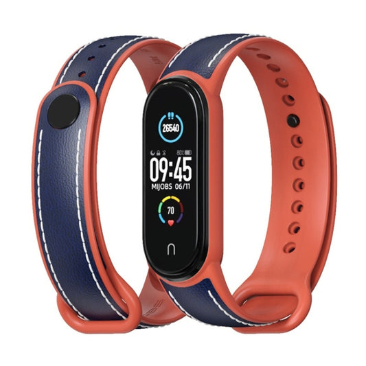 For Xiaomi Mi Band 5/6/7 MIJOBS TPU + Leather Watch Band(Blue+Orange) by MIJOBS