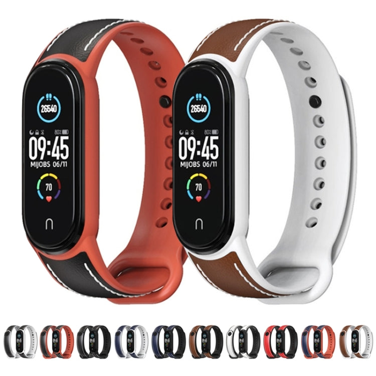 For Xiaomi Mi Band 5/6/7 MIJOBS TPU + Leather Watch Band(White+Black) by MIJOBS
