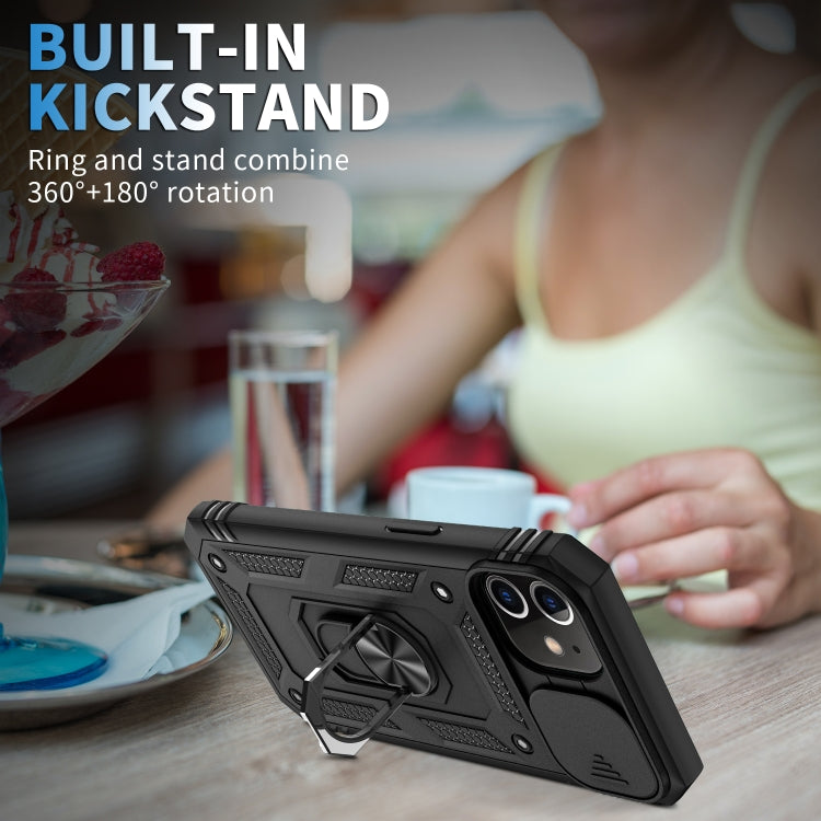 For iPhone 11 Sliding Camera Cover Design TPU + PC Protective Case with 360 Degree Rotating Holder & Card Slot (Black+Black) - iPhone 11 Cases by buy2fix | Online Shopping UK | buy2fix