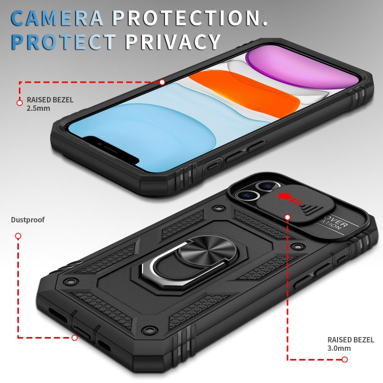 For iPhone 11 Sliding Camera Cover Design TPU + PC Protective Case with 360 Degree Rotating Holder & Card Slot (Black+Black) - iPhone 11 Cases by buy2fix | Online Shopping UK | buy2fix