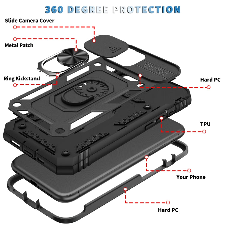 For iPhone 11 Sliding Camera Cover Design TPU + PC Protective Case with 360 Degree Rotating Holder & Card Slot (Black+Black) - iPhone 11 Cases by buy2fix | Online Shopping UK | buy2fix