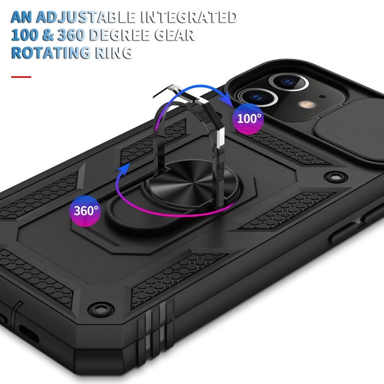 For iPhone 11 Sliding Camera Cover Design TPU + PC Protective Case with 360 Degree Rotating Holder & Card Slot (Black+Black) - iPhone 11 Cases by buy2fix | Online Shopping UK | buy2fix