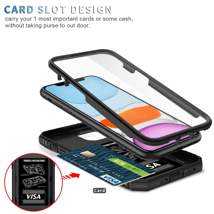 For iPhone 11 Sliding Camera Cover Design TPU + PC Protective Case with 360 Degree Rotating Holder & Card Slot (Black+Black) - iPhone 11 Cases by buy2fix | Online Shopping UK | buy2fix