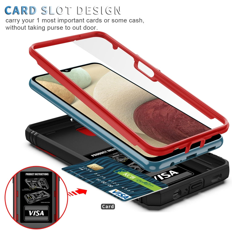 For Samsung Galaxy A12 Sliding Camera Cover Design TPU + PC Protective Case with 360 Degree Rotating Holder & Card Slot(Red+Black) by buy2fix