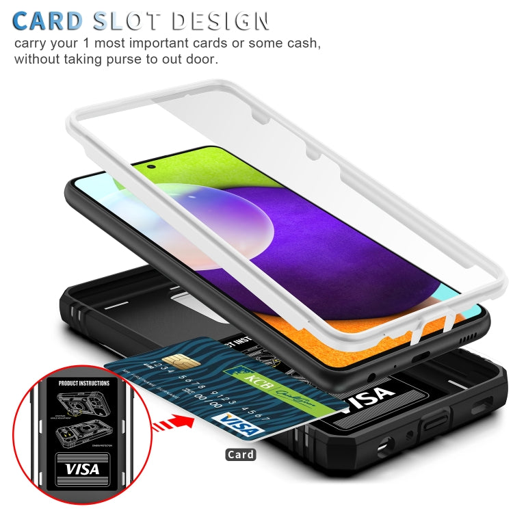 For Samsung Galaxy A52 Sliding Camera Cover Design TPU + PC Protective Case with 360 Degree Rotating Holder & Card Slot(White+Black) by buy2fix