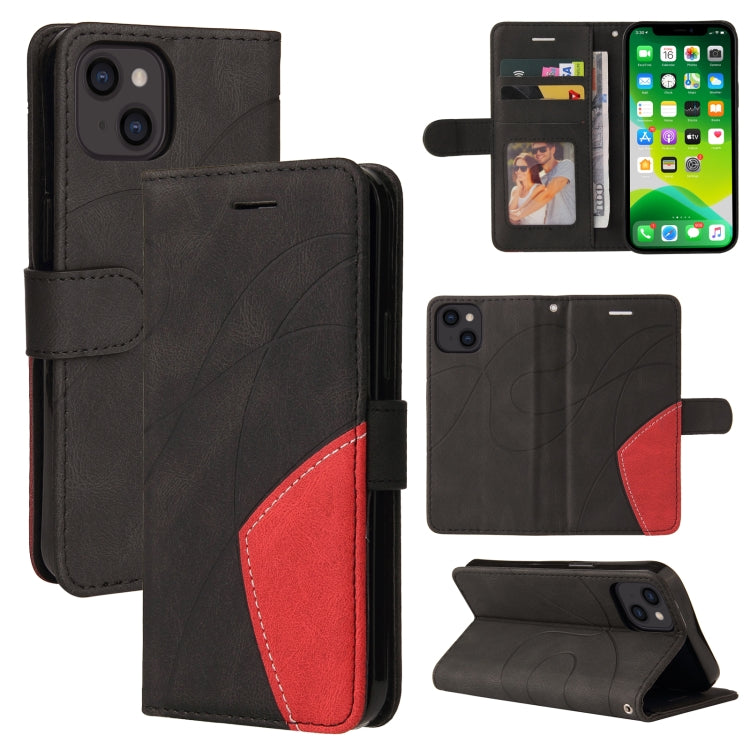 For iPhone 13 Dual-color Splicing Horizontal Flip PU Leather Case with Holder & Card Slots & Wallet(Black) - iPhone 13 Cases by buy2fix | Online Shopping UK | buy2fix