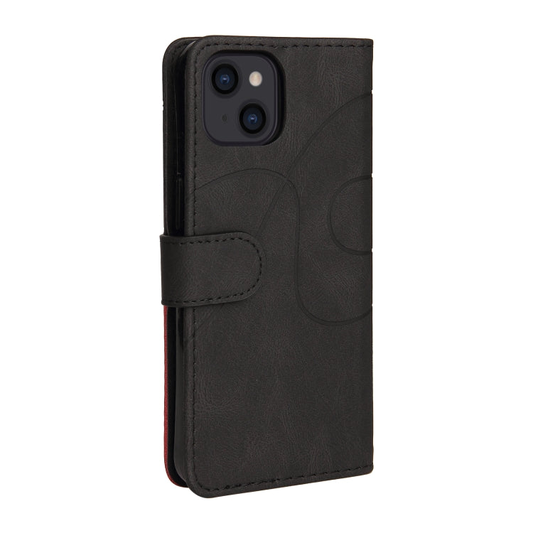 For iPhone 13 Dual-color Splicing Horizontal Flip PU Leather Case with Holder & Card Slots & Wallet(Black) - iPhone 13 Cases by buy2fix | Online Shopping UK | buy2fix