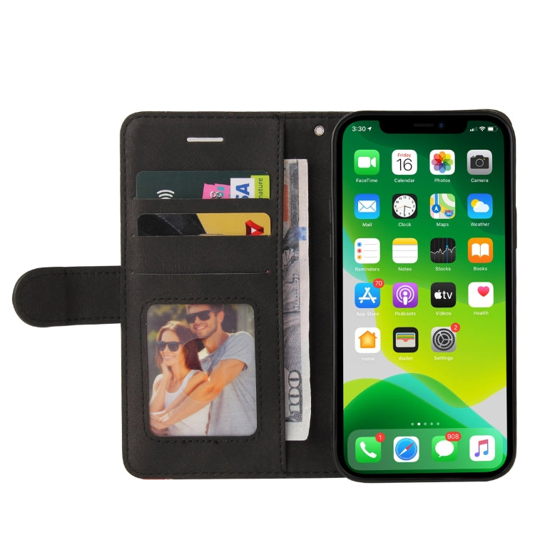 For iPhone 13 Dual-color Splicing Horizontal Flip PU Leather Case with Holder & Card Slots & Wallet(Black) - iPhone 13 Cases by buy2fix | Online Shopping UK | buy2fix