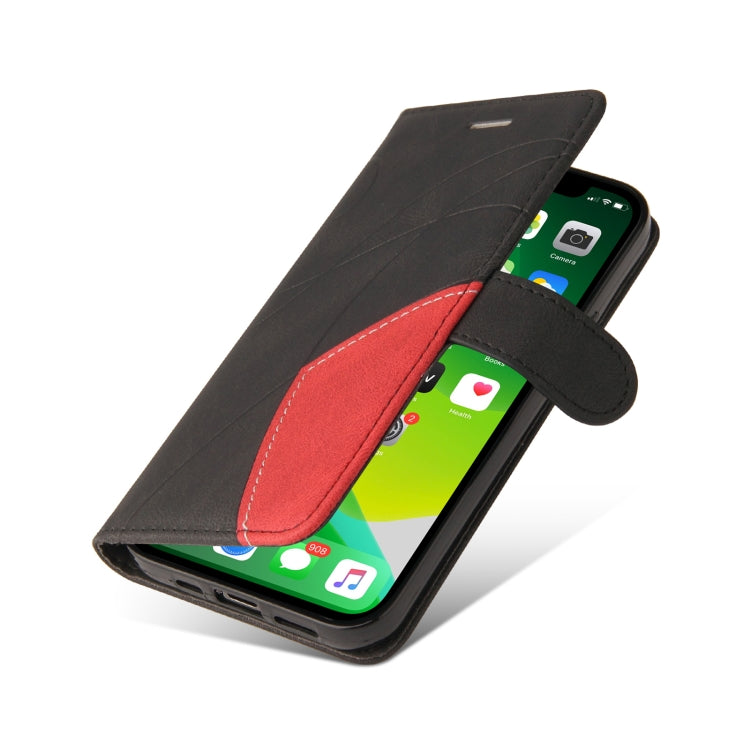 For iPhone 13 Dual-color Splicing Horizontal Flip PU Leather Case with Holder & Card Slots & Wallet(Black) - iPhone 13 Cases by buy2fix | Online Shopping UK | buy2fix