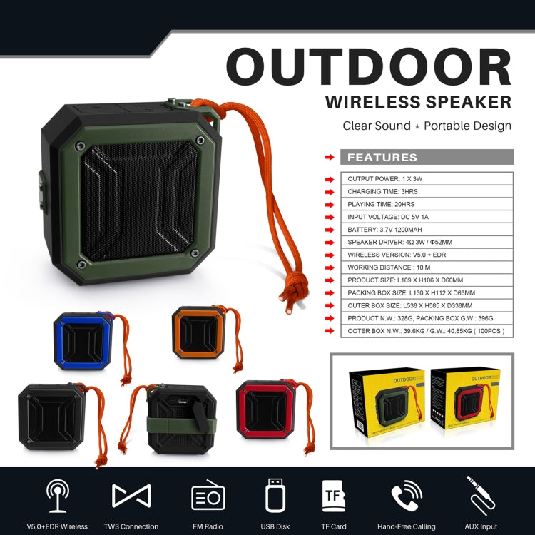 New Rixing NR-103 Mini TWS Bluetooth Speaker with Lanyard(Orange) by NewRixing