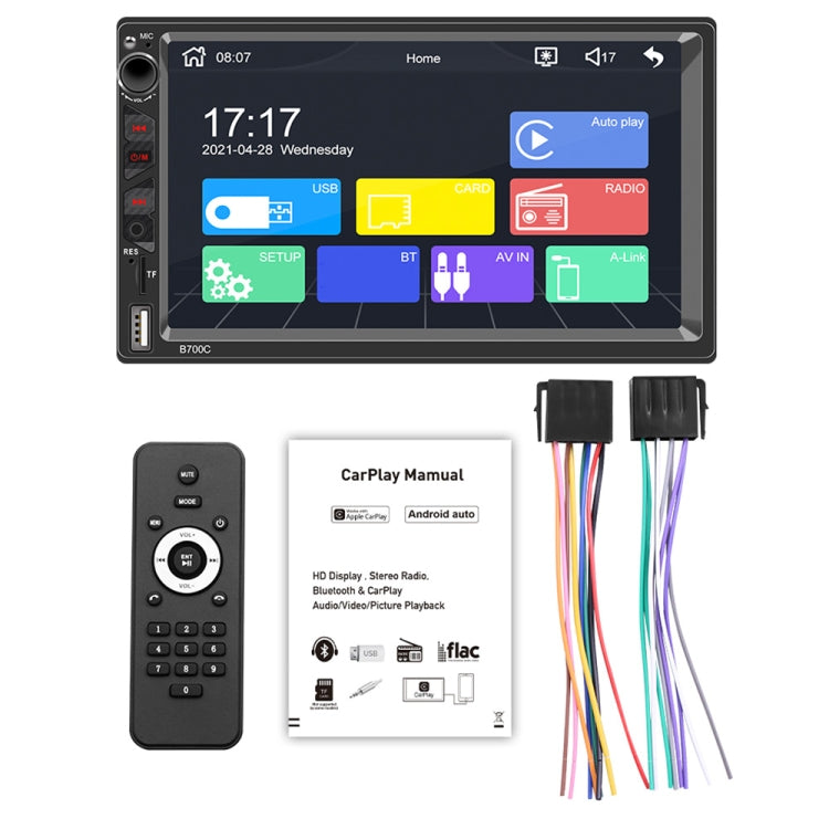 B700C HD 7 inch Universal Car MP5 Player with Wired Carplay, Support FM & Bluetooth & TF Card - Car MP3 & MP4 & MP5 by buy2fix | Online Shopping UK | buy2fix